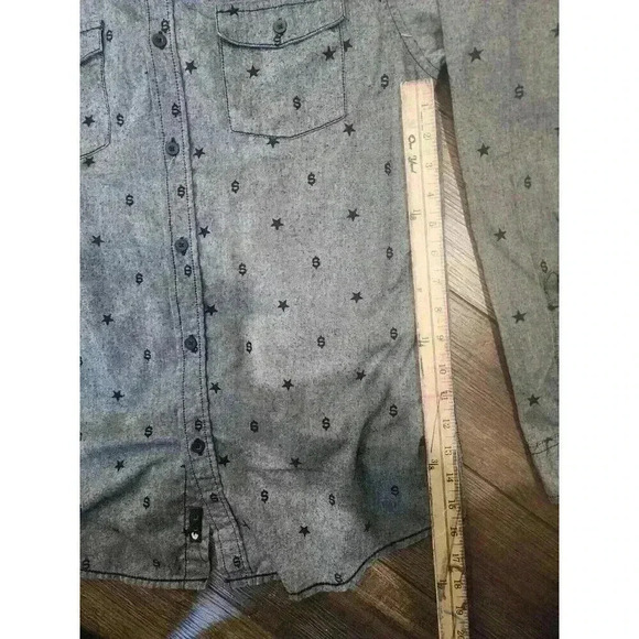 Burnside Shirt Men's Large Grey Long Sleeve Cotton Blend Button Up Dollar Sign $ - Picture 4 of 6